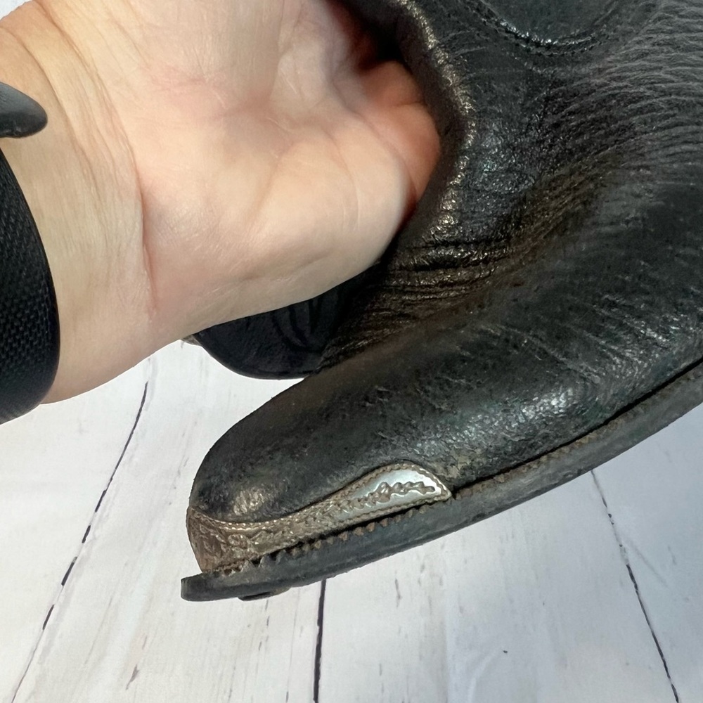 Vintage soft black leather with silver tips western cowboy boots - Picture 9 of 15